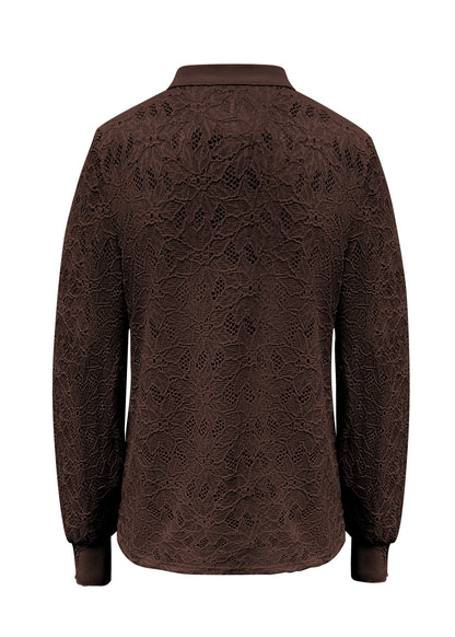 Triple Nine - Lace Blouse Mandarin Donkerbruin - 5946 - Peet kleding