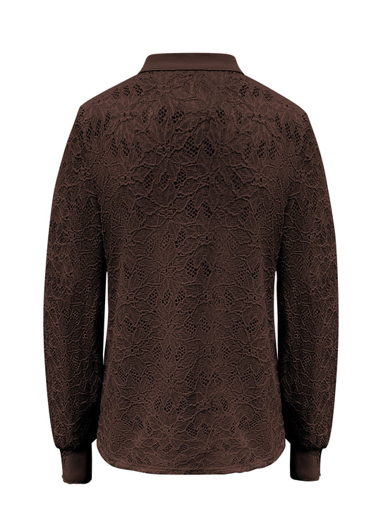 Triple Nine - Lace Blouse Mandarin Donkerbruin - 5946 - Peet kleding