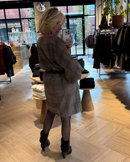 Jurk Roos Bruin Beige Ruit - Peet kleding