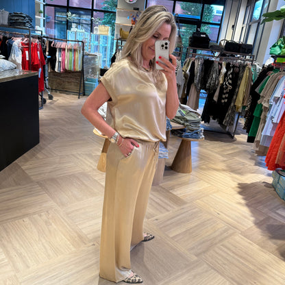 Satin Shirt Marinde Zand - Peet kleding