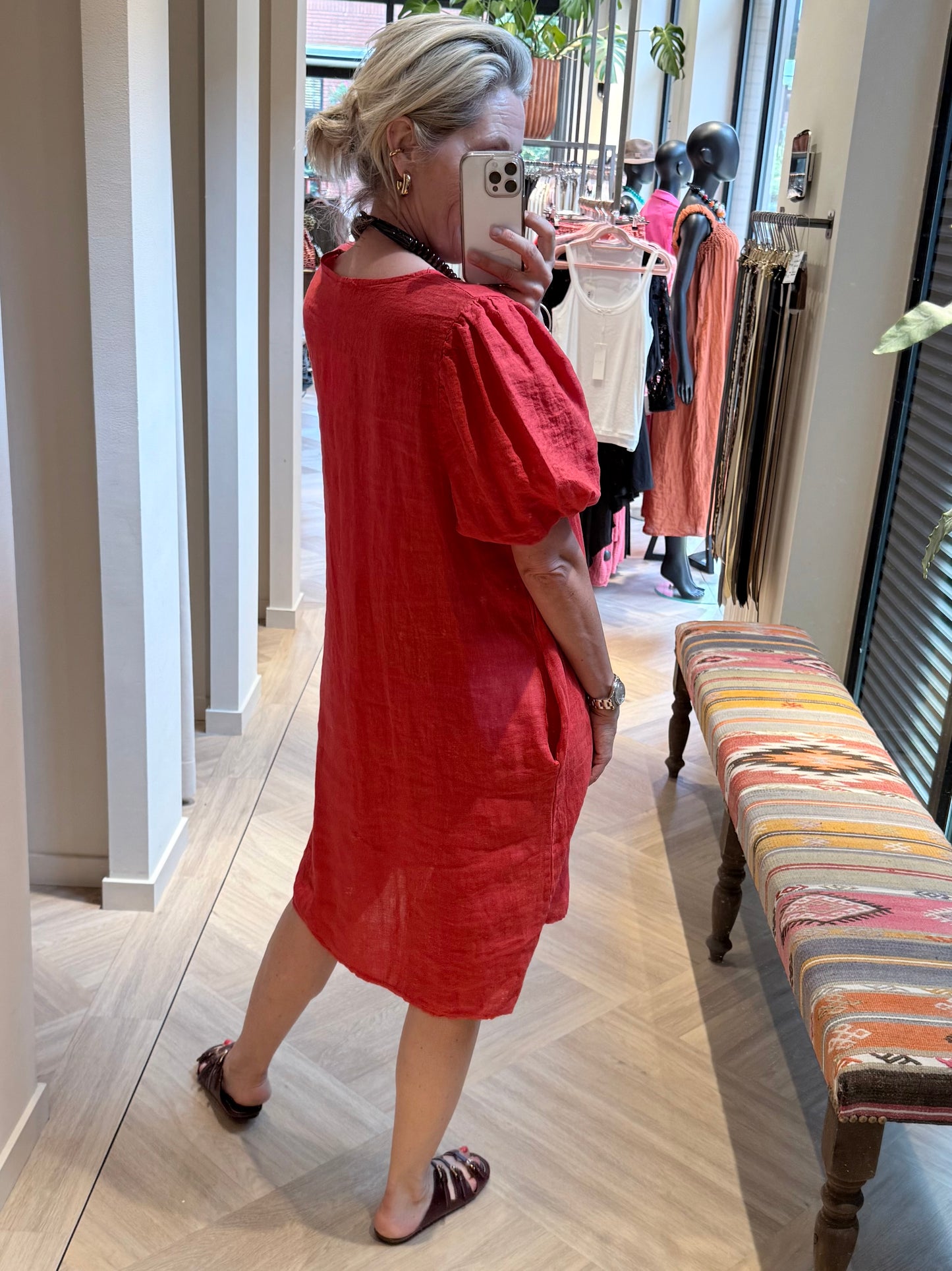Jurk Brechje Linnen Rood
