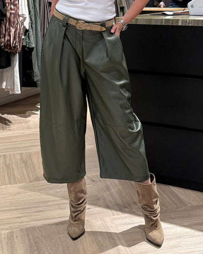 Broek Carol Culotte PU Olijfgroen - Peet kleding