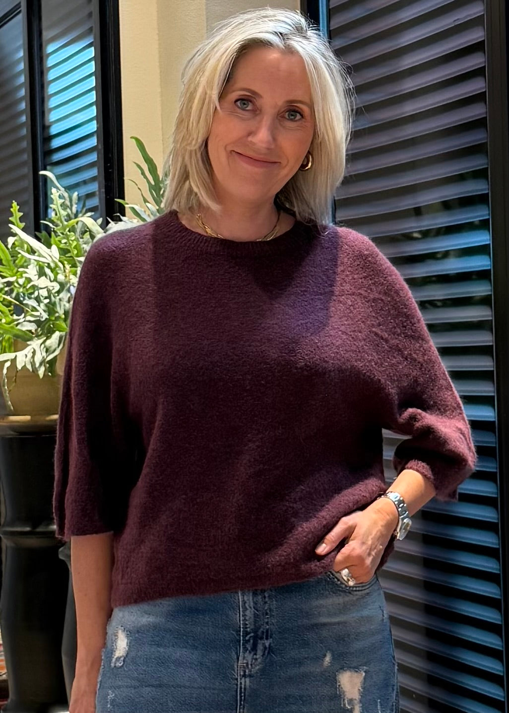 Alpaca Top Silvi Aubergine - Peet kleding