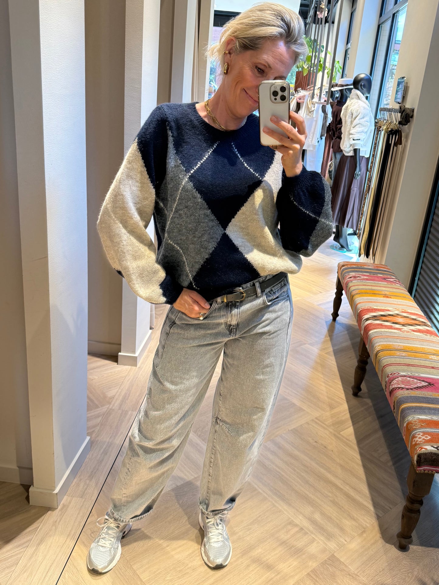 Red Button Trui Argyle Indigo