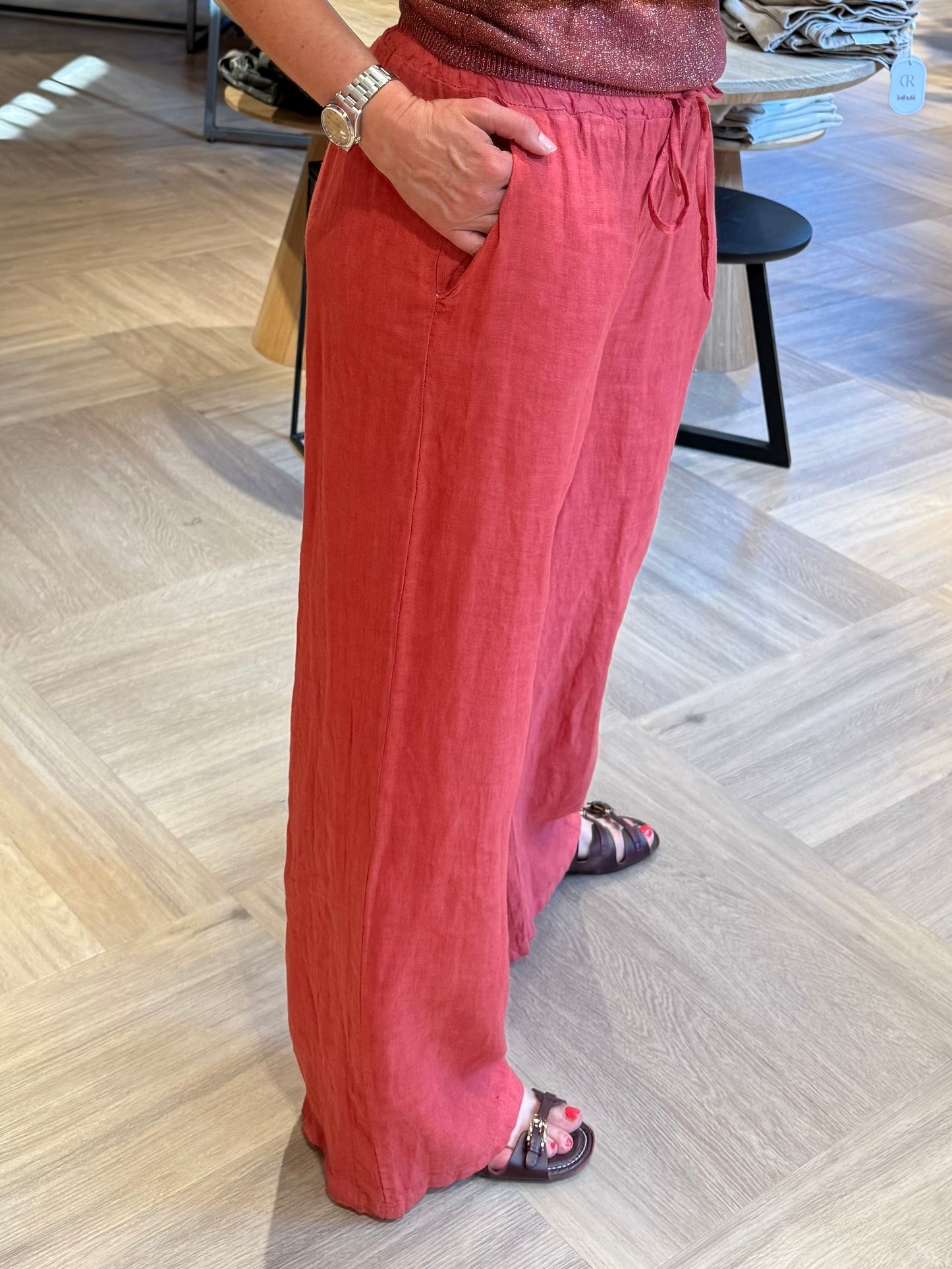 Broek Linnen Fiona Framboos