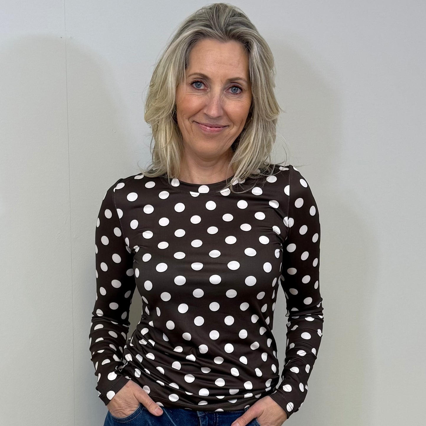 Azzurro Top Bella Dot Bruin Wit - Peet kleding