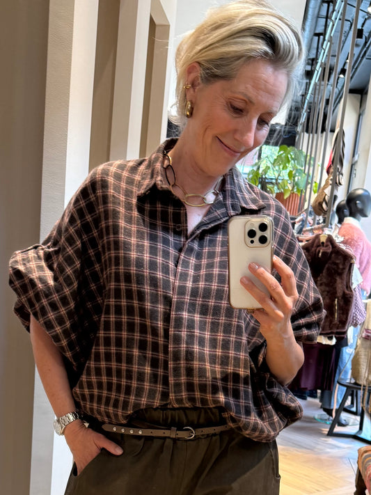 Blouse Ruit Roos Bruin Grijs - Peet kleding