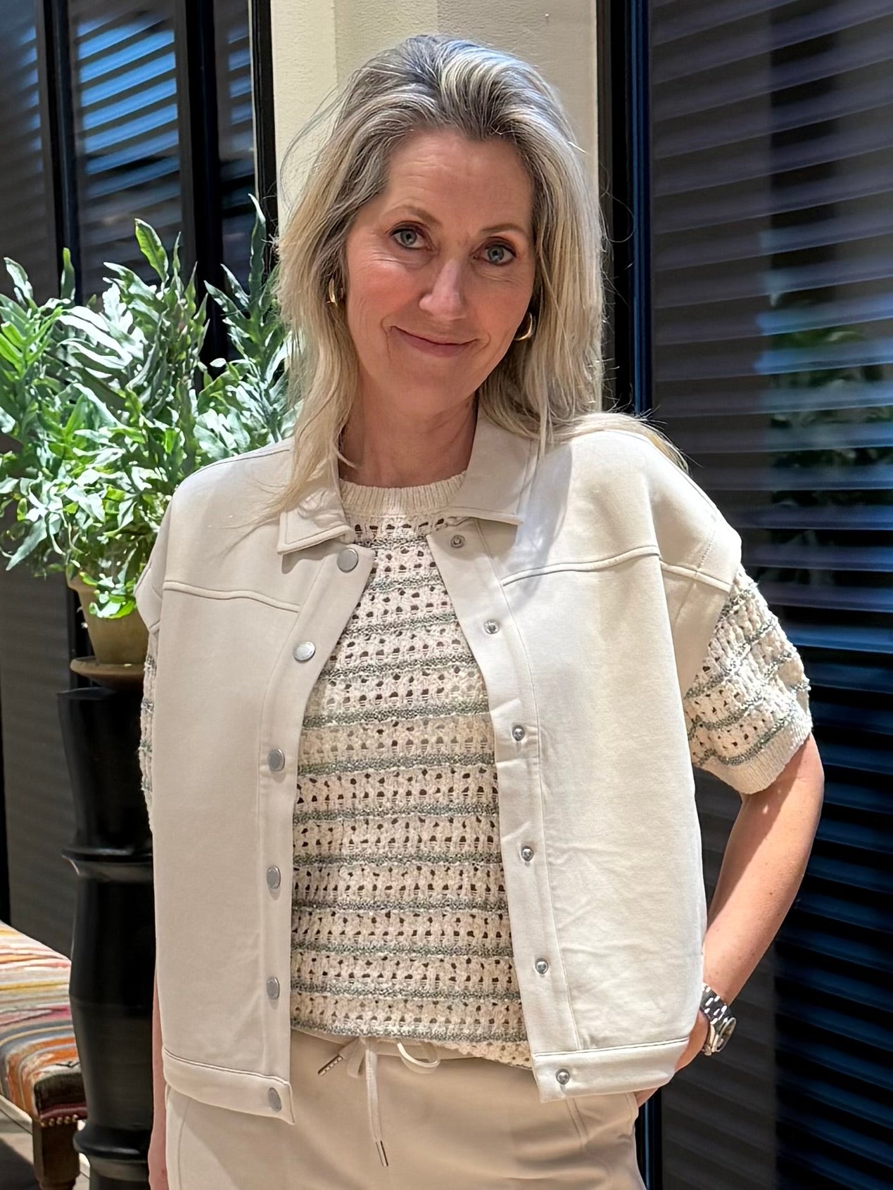 Red Button Top Jolene Streep Khaki - Peet kleding