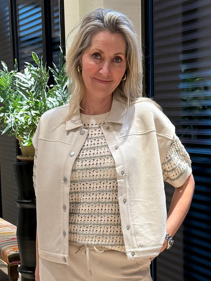 Red Button Top Jolene Streep Khaki - Peet kleding