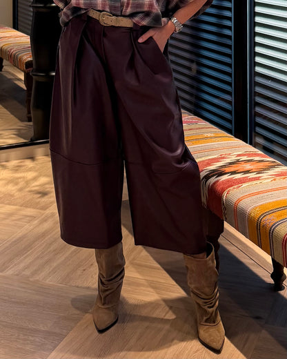 Broek Carol Culotte PU Bordeaux - Peet kleding