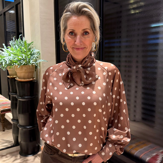 Blouse Dot Print Caramel Wit - Peet kleding
