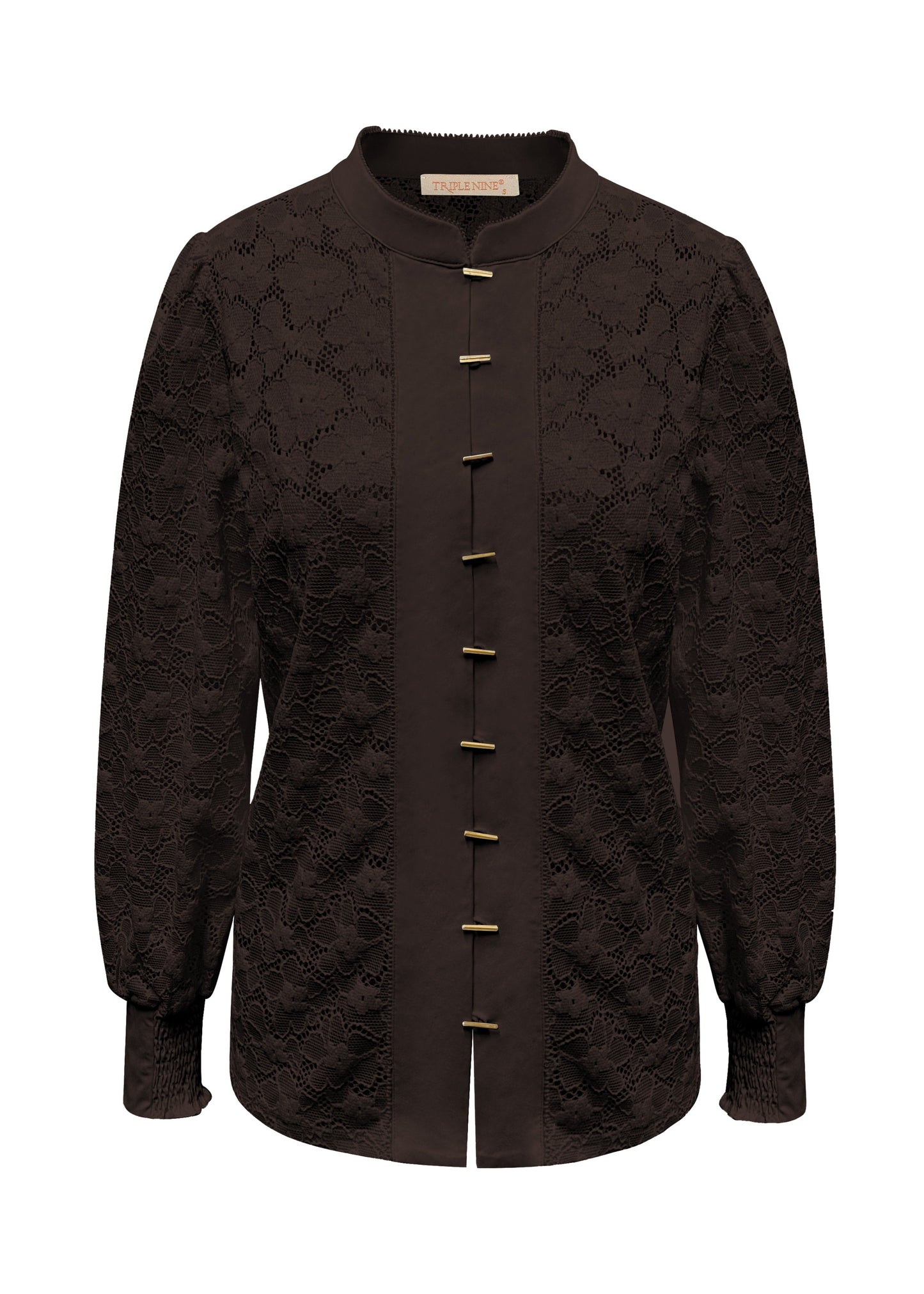 Triple Nine - Lace Blouse Mandarin Donkerbruin - 5946 - Peet kleding