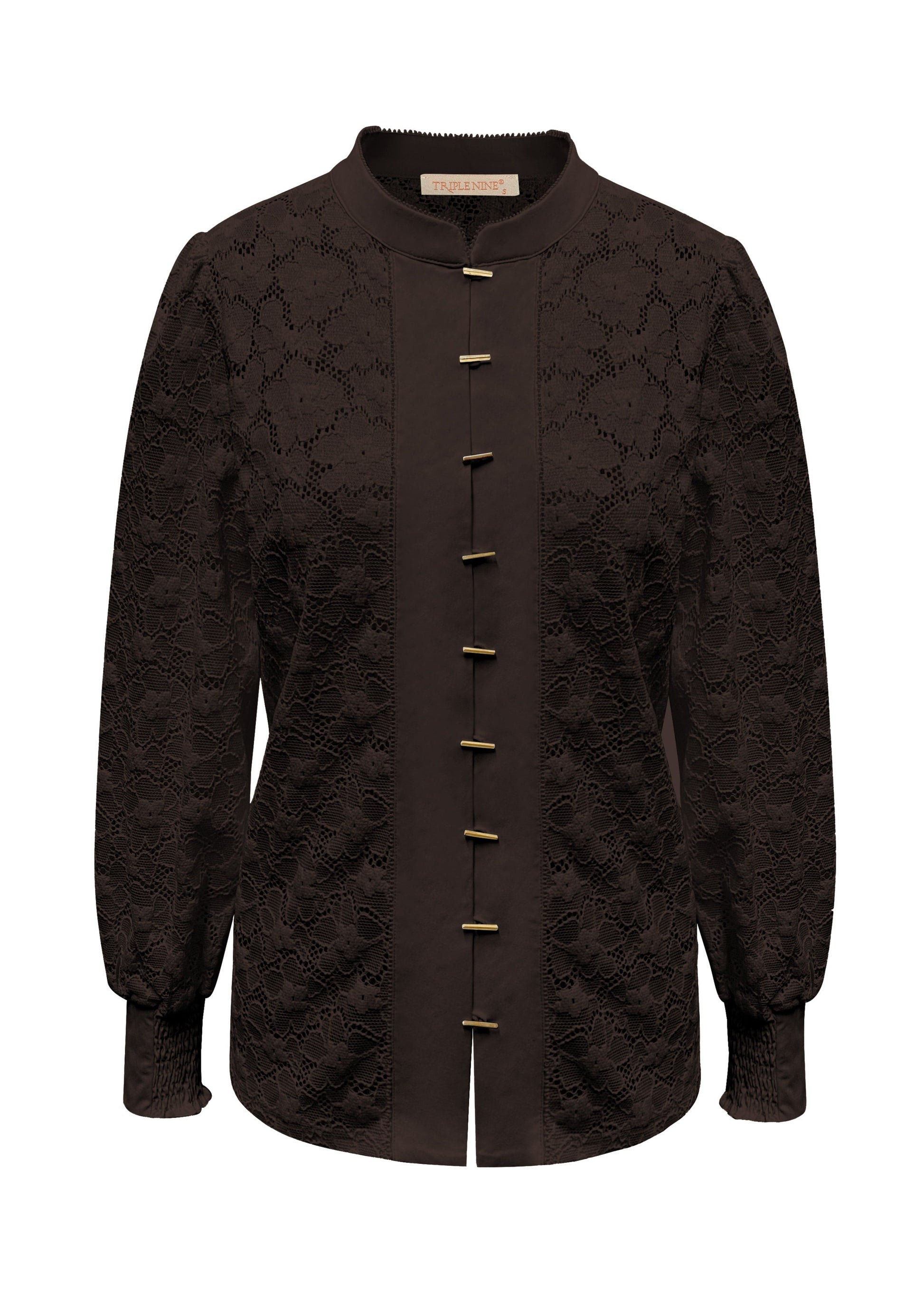 Triple Nine - Lace Blouse Mandarin Donkerbruin - 5946 - Peet kleding