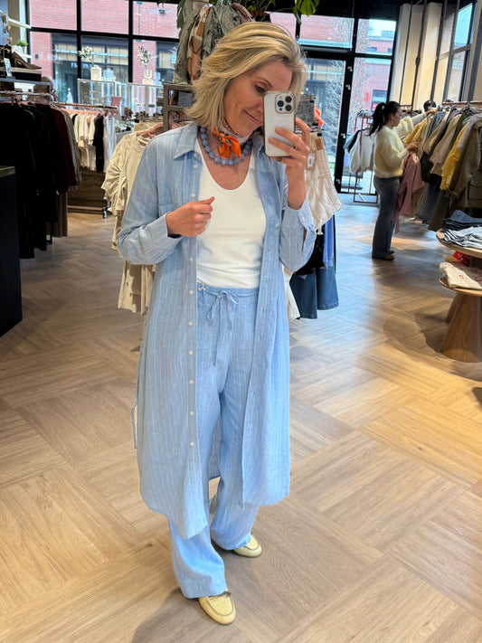 Red Button Jurk Linnen Lichtblauw - Peet kleding