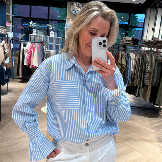 Azzurro Blouse Kali Streep Blauw - Peet kleding