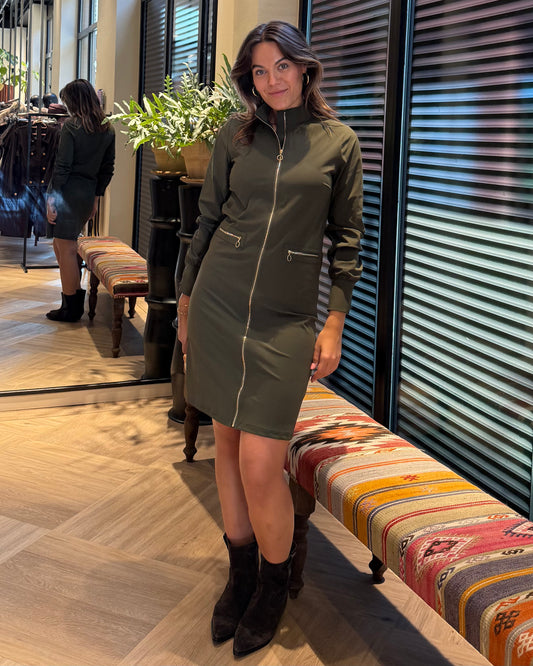 Triple Nine - Travel Jurk Bibi Olijfgroen - 51837 - Peet kleding