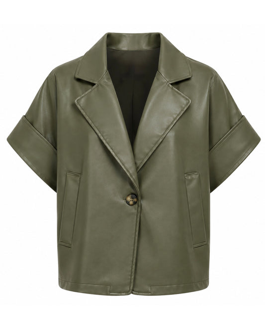 Faux Leather Jack Jona Olijfgroen - Peet kleding