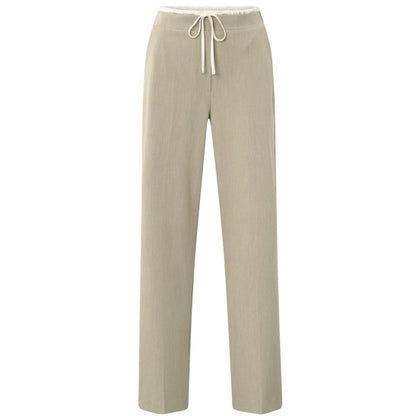 Yaya Wide Leg Contrast Band Sand - Peet kleding
