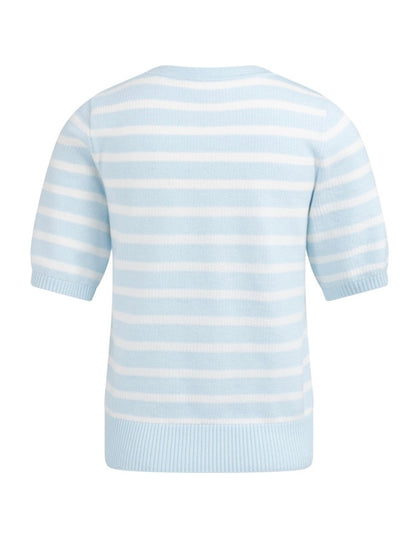 Yaya Trui Korte Mouw Streep Lichtblauw - Peet kleding