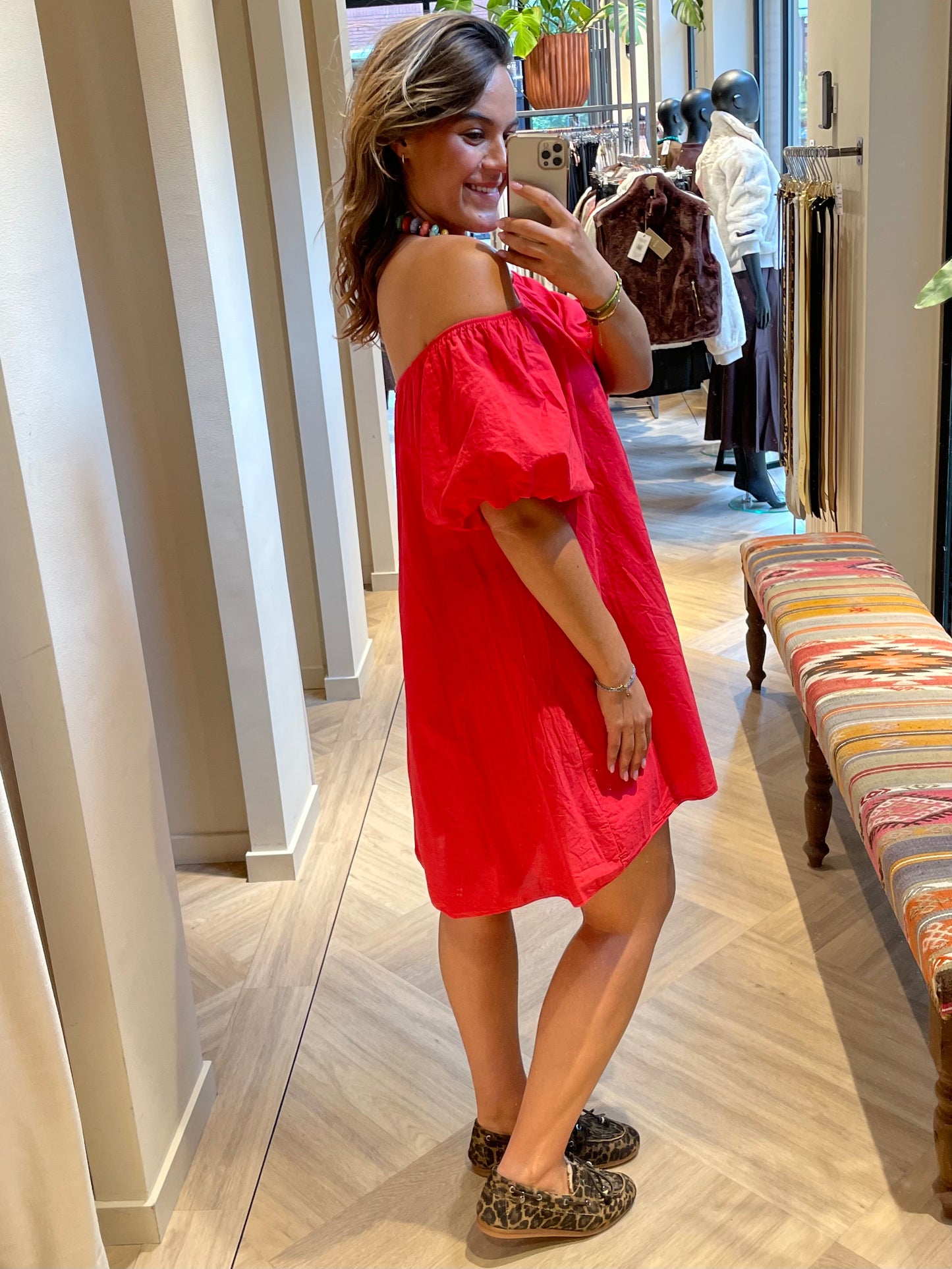Jurk Maria Offshoulder Rood