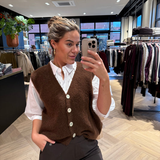 Triple Nine - Gilet Jessy Alpaca Donkerbruin - Peet kleding