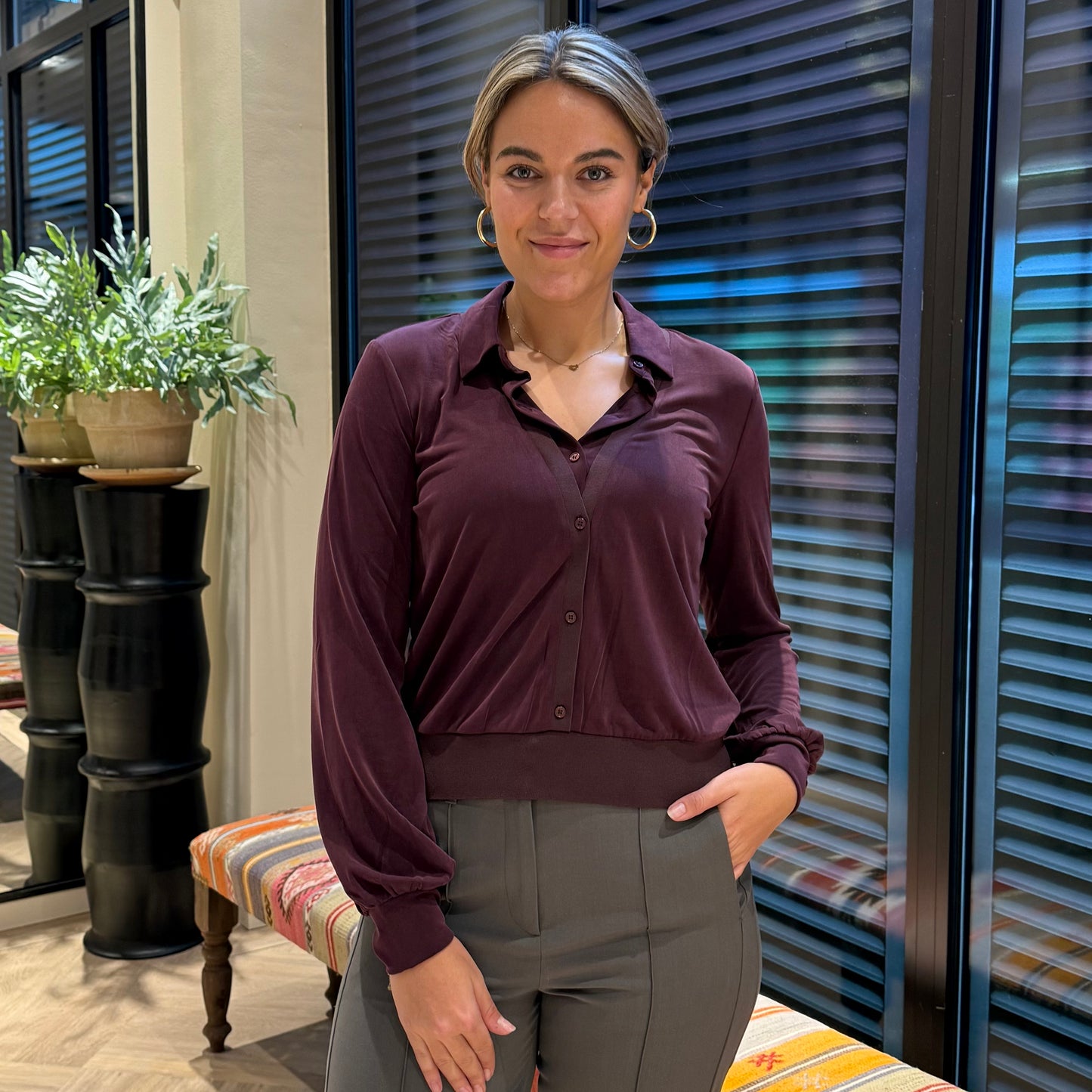 Yaya Blouse Dubbellaags Aubergine - Peet kleding