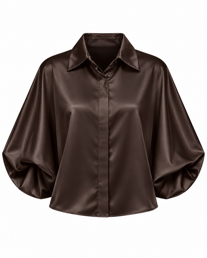 Blouse Roos Satijn Donkerbruin - Peet kleding