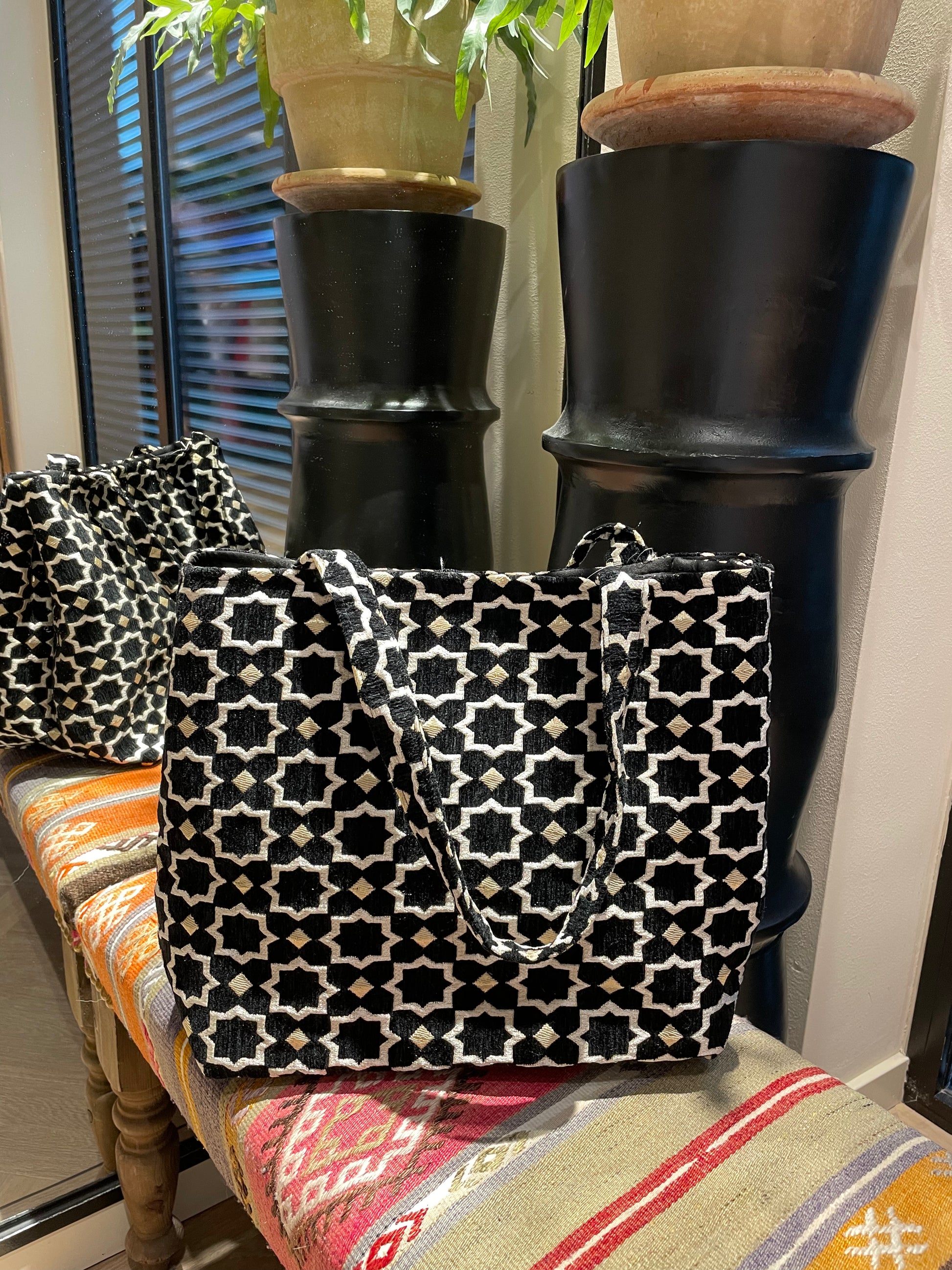 Tas Luca Maxi Velour Print Zwart - Peet kleding