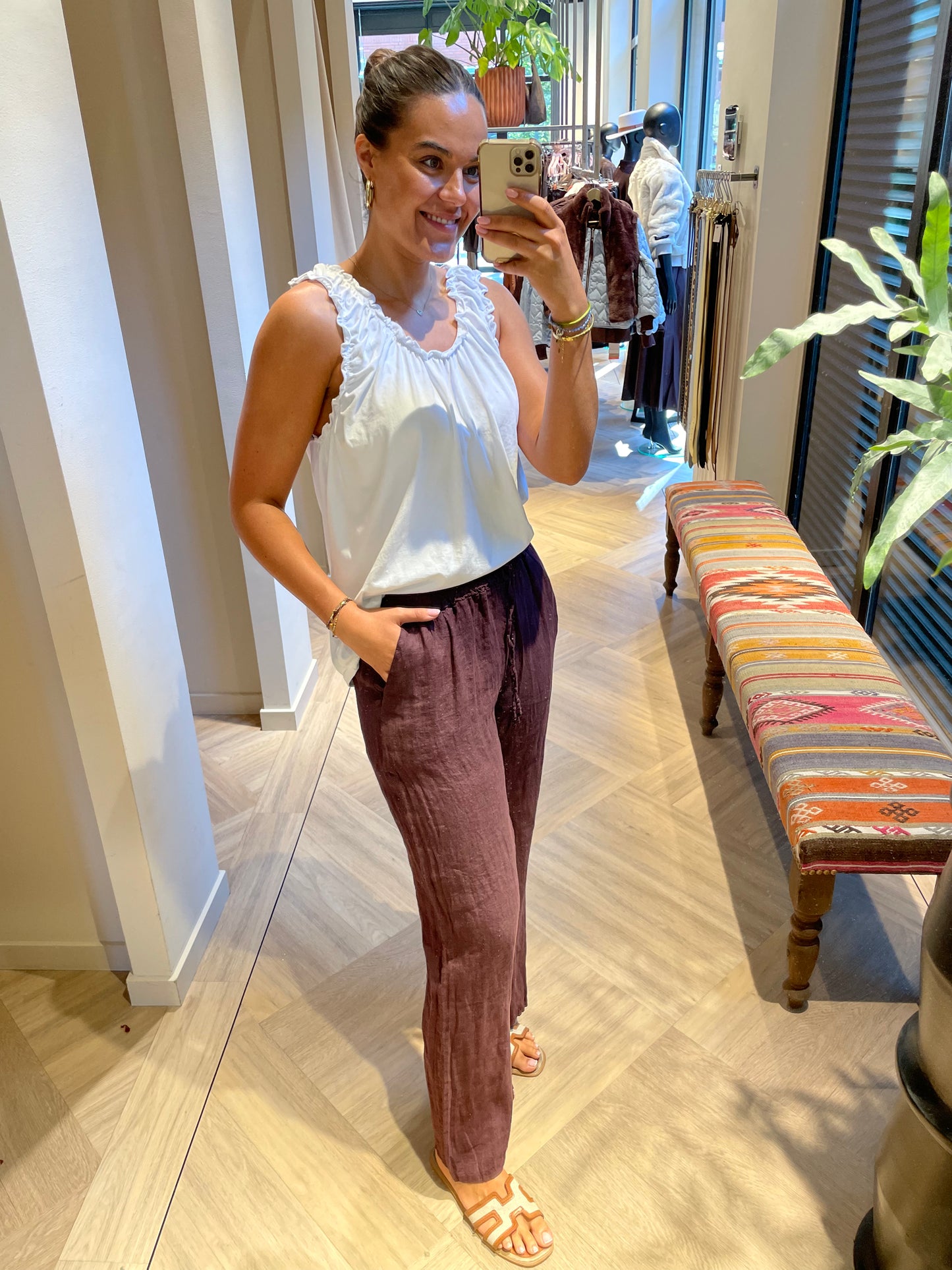 Broek Linnen Fiona Aubergine