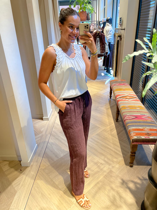Broek Linnen Fiona Aubergine - Peet kleding