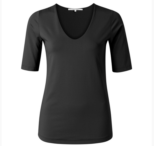 Yaya T-Shirt Ronde V-hals Zwart - Peet kleding